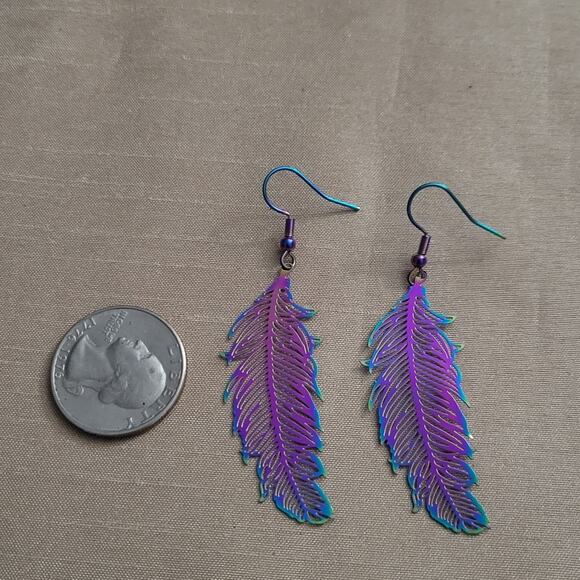 Rainbow feather stainless steel earrings - Picture 2 of 3